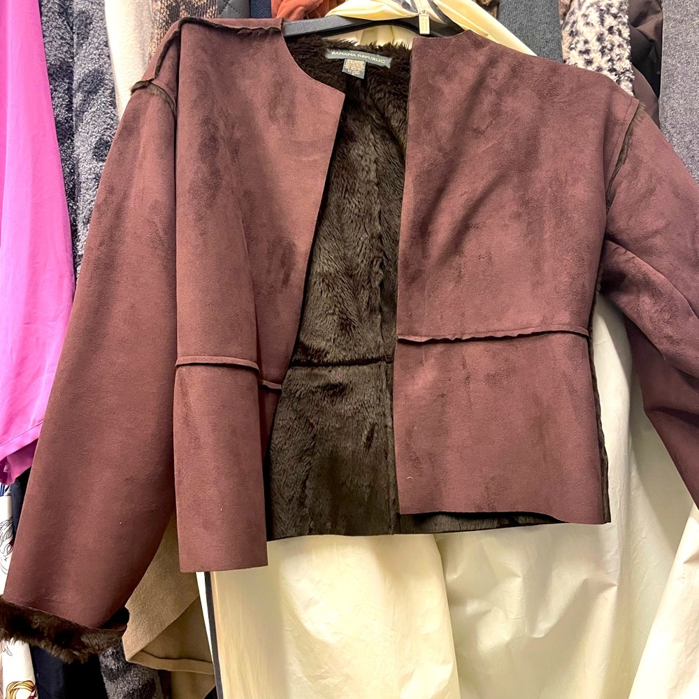 Shearling cropped jacket Banana Republic rich brown